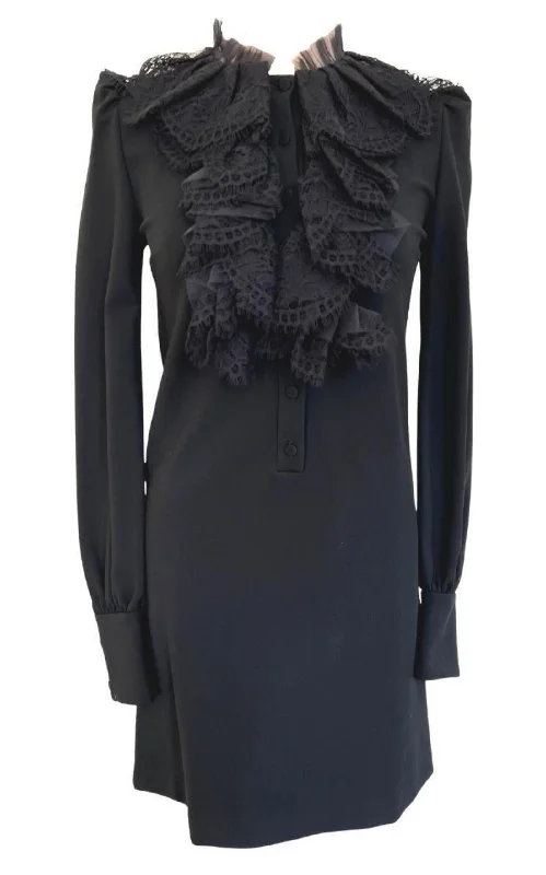 Black Ruffle Lace Mini Dress