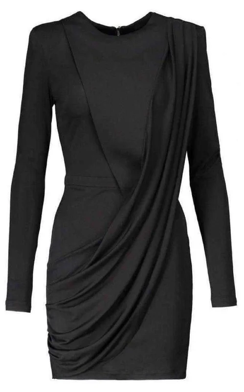 Black Voile Draped Mini Dress