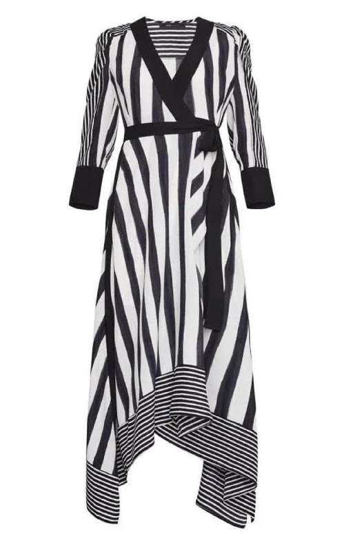 Costa Stripe Faux Wrap Dress