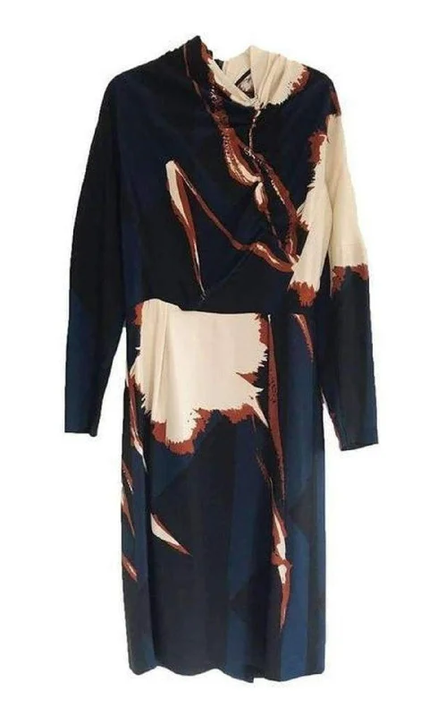 Navy Crepe Abstract Print Dress