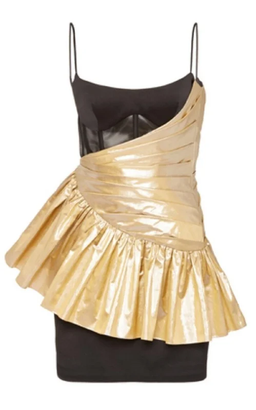 Draped Metallic Silk And Crepe Mini Dress