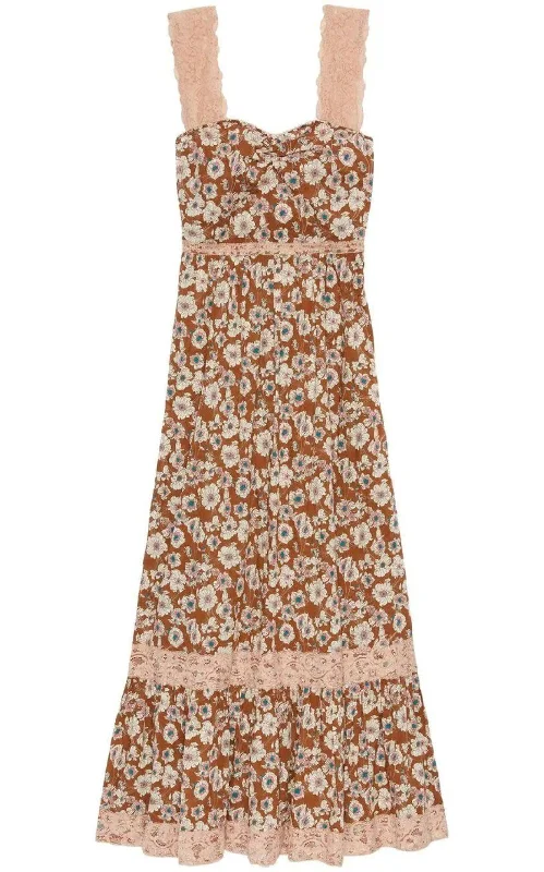 Floral-print Lace-trimmed Twill Dress