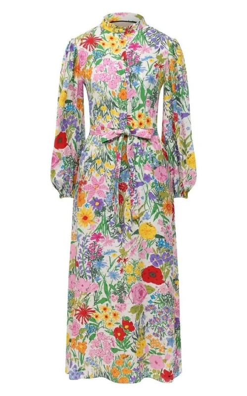 Floral-Print Silk Dress