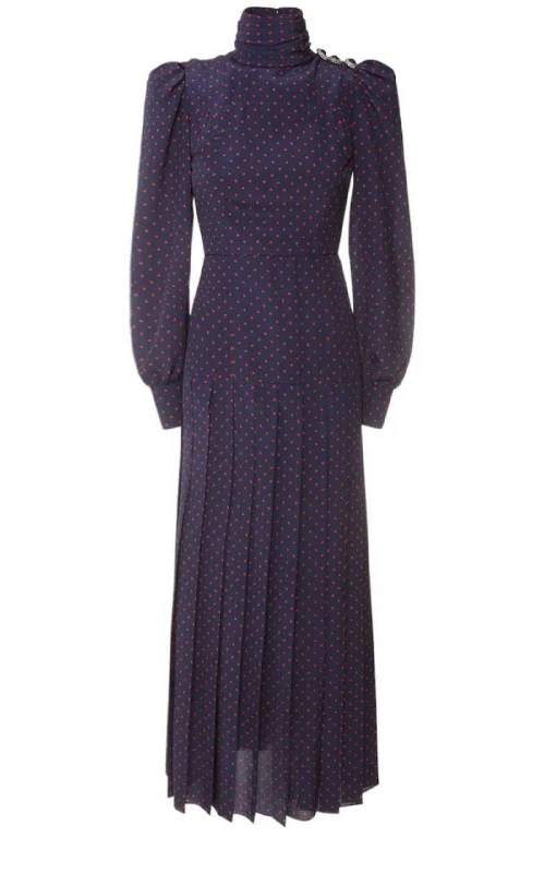 Long-Sleeve Highneck Polka-Dot Dress