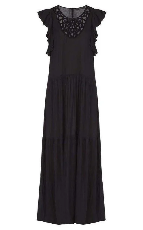 Lyndsy Flutter Sleeve Cutout Embroidered Maxi Dress