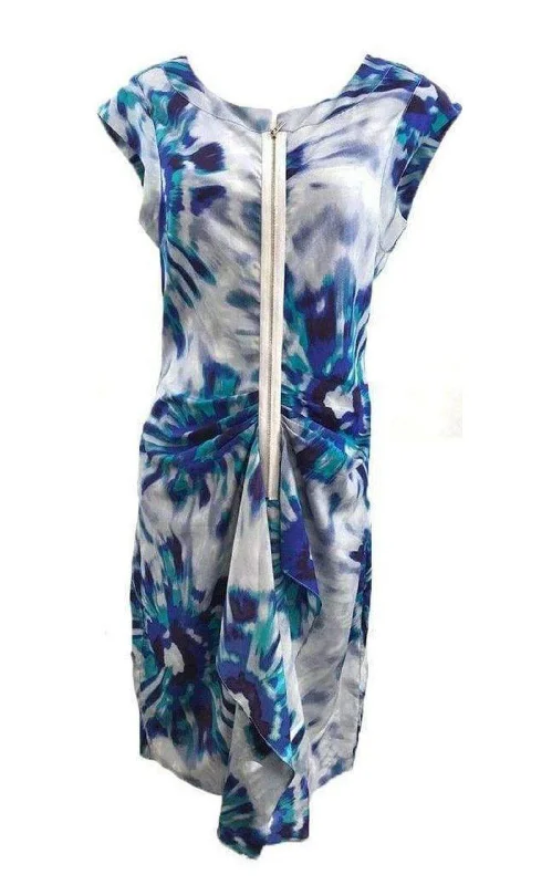 Marisol Blue Combo Silk Zip Front Dress