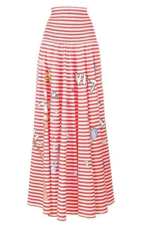 Mira Mikati Red White Stripe Cotton Skirt Dress