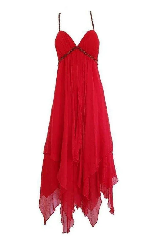 New Red Silk Asymmetrical Embellished Dress