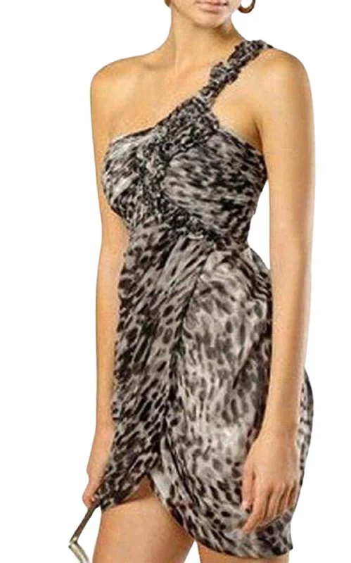 One shoulder Animal Print Silk Dress