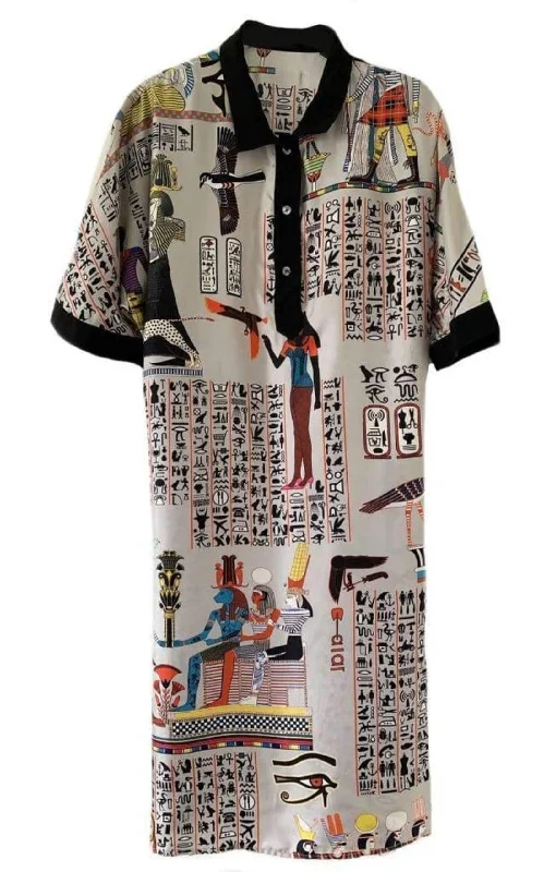 Oversized Egyptian Print Silk dress