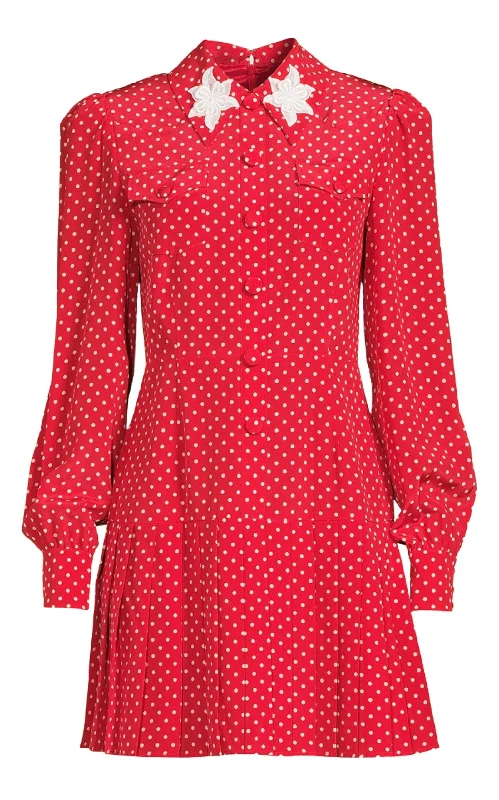 Polka Dot Print Silk Shirt Dress