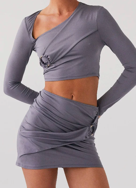 Smoke Bomb Wrap Mini Skirt - Slate