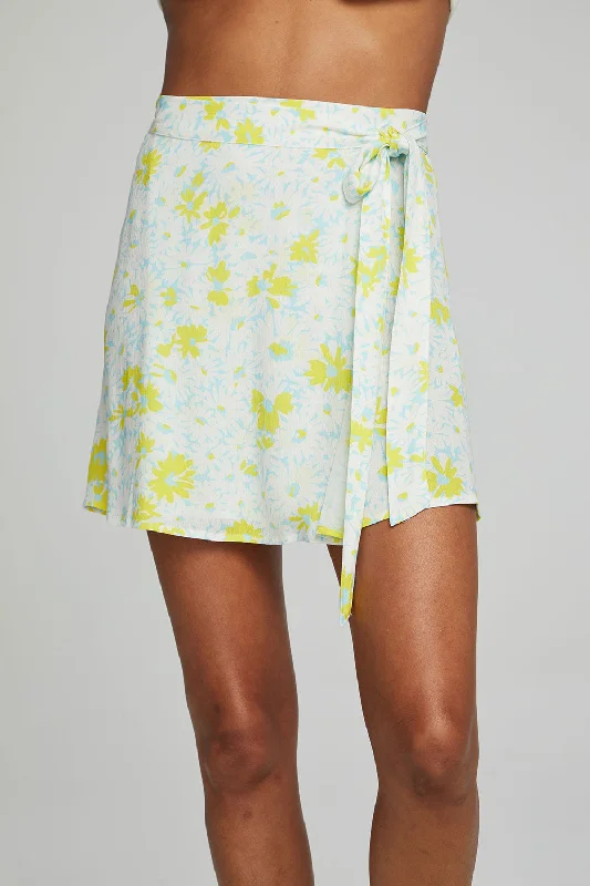 Fleet Wrap Mini Skirt - Baby Blue Daisy Floral