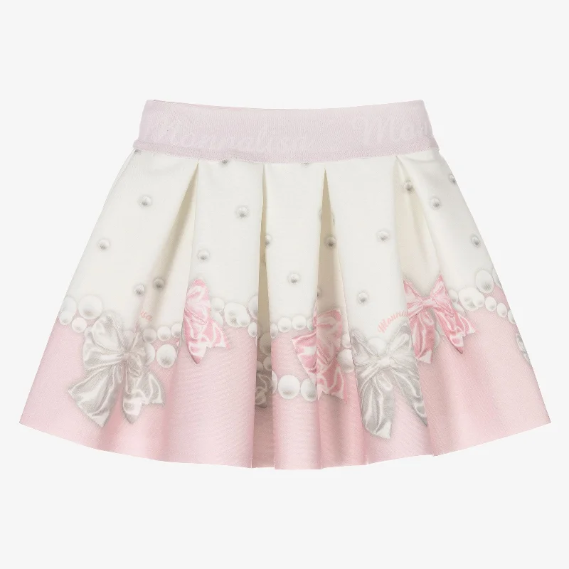 Pink Bow Print Flared Skirt