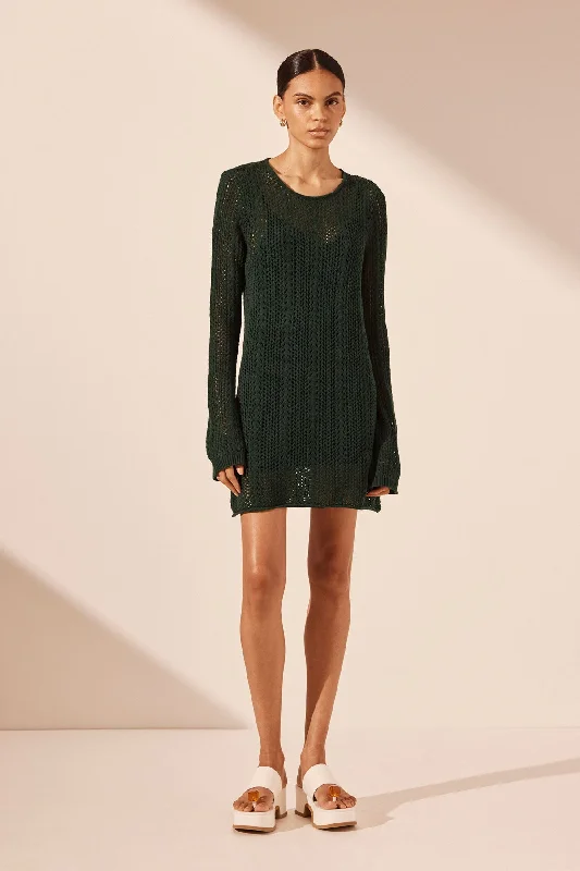 ARLO LONG SLEEVE MINI DRESS - DEEP FOREST