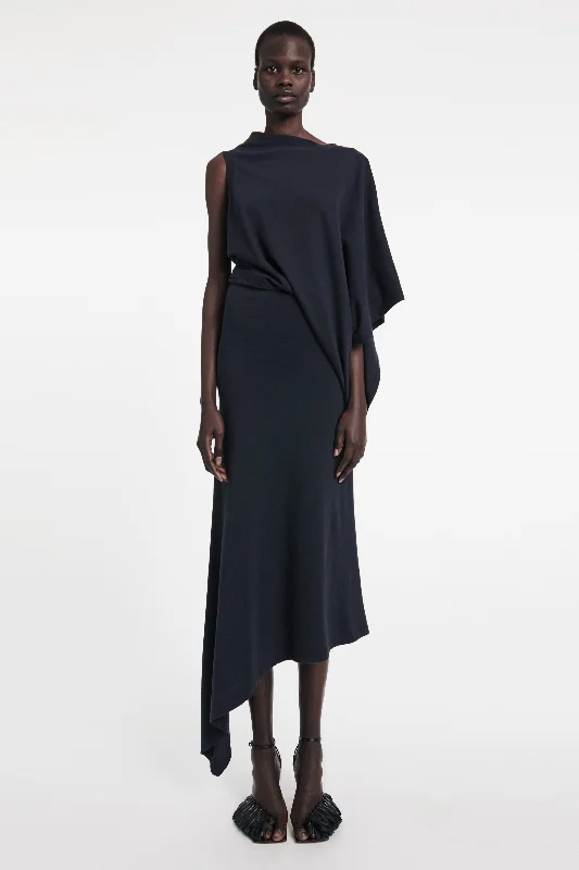 Asymmetric One-sleeve Maxi Dress Black