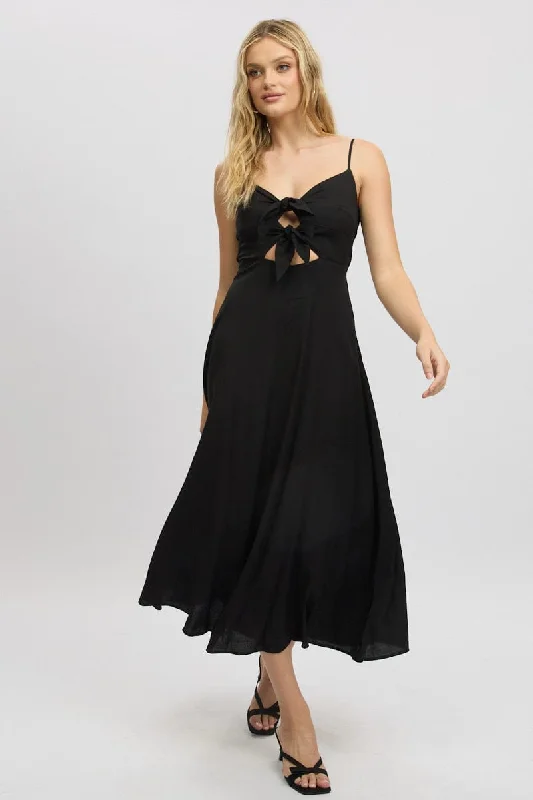 Black Maxi Dress Tie Detail Strappy