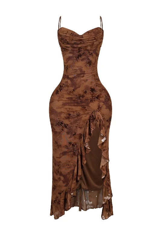 Brynn Velvet Burnout Ruffle Maxi Dress