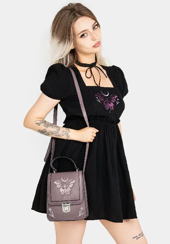 Cocoon Butterfly Embroidered Puff Sleeve Mini Dress