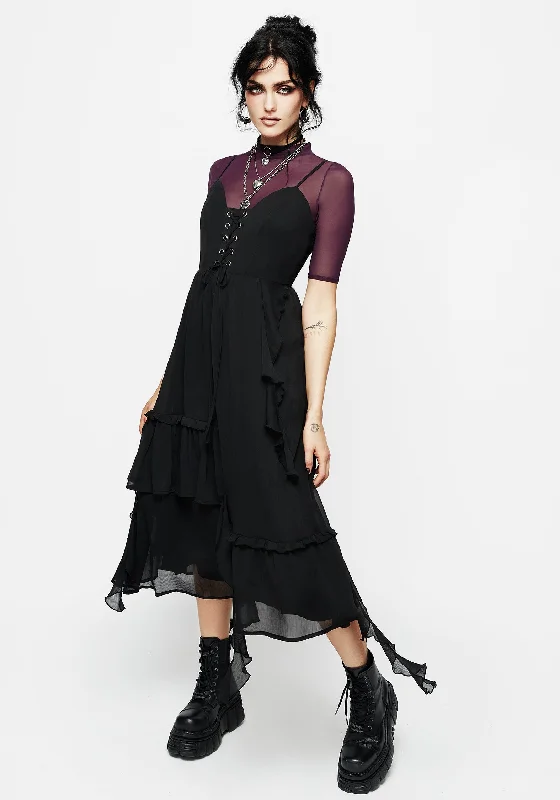 Corsair Lace Front Asymmetric Midi Dress