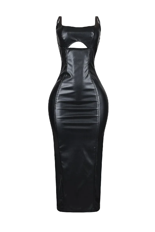 Elisha Faux Leather Cutout Maxi Dress