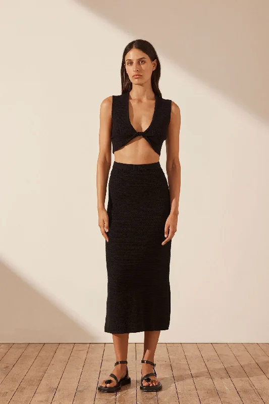 EVE FLARED MIDI SKIRT - BLACK