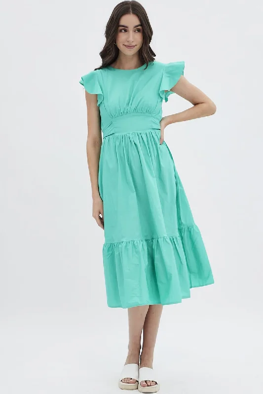 Green Tie Back Midi Dress