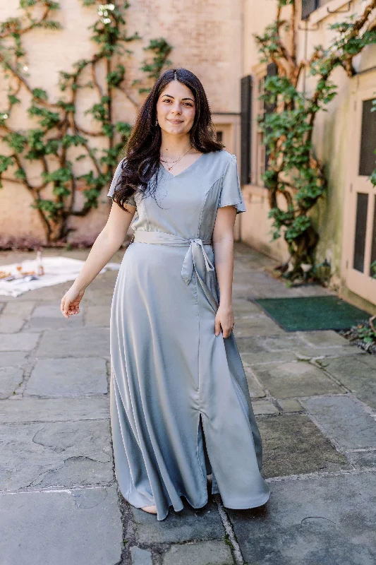 'Gwyneth' Washed Satin Maxi Dress in Sage FINAL SALE