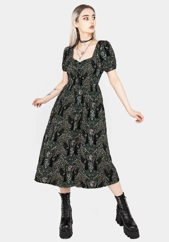 Hemlock Button Front Midi Dress - Green