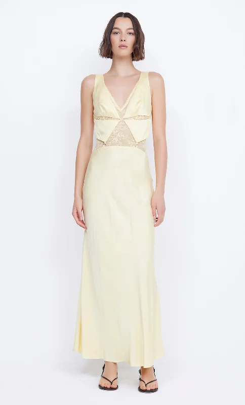 JULIETTE V NECK MAXI DRESS - BUTTER YELLOW