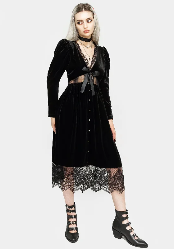 Mausoleum Velour Mutton Sleeve Midi Dress