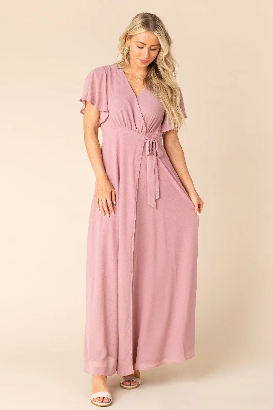 Naples Flutter Sleeve Wrap Maxi - Rose