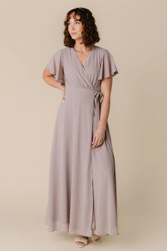 Naples Flutter Sleeve Wrap Maxi - Blush Taupe