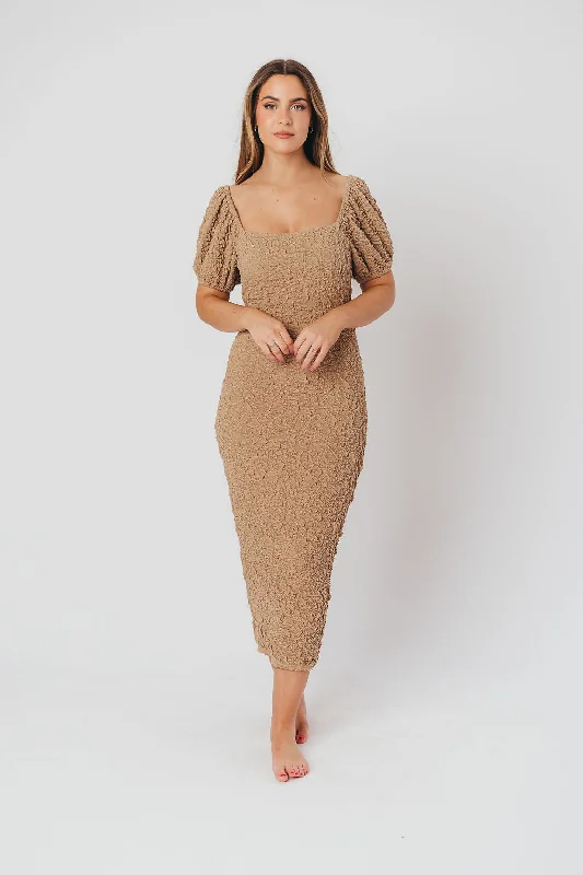 Blakeley Textured Midi Dress in Taupe - Bump Friendly (S-XL)