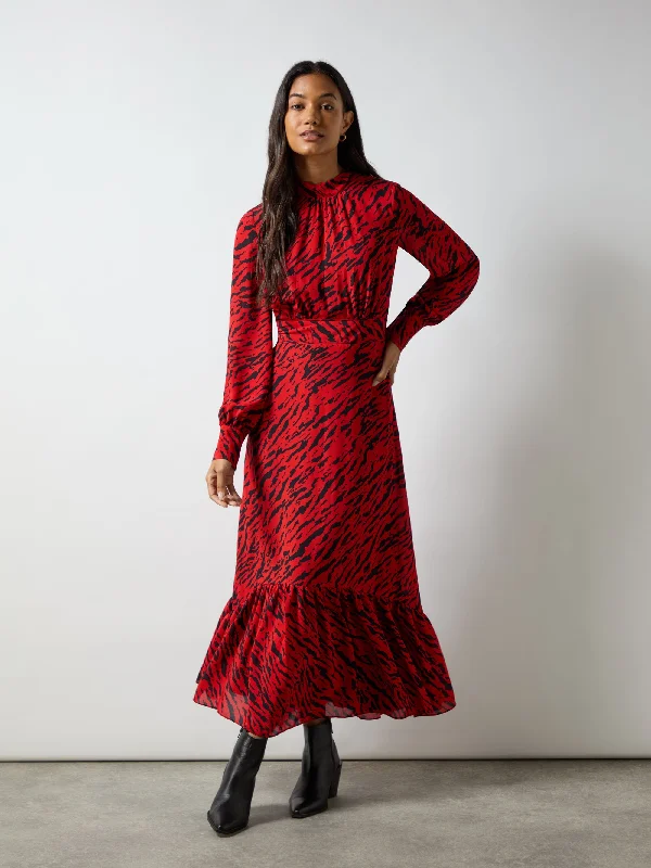 Red Zebra Print Tie Back Midi Dress