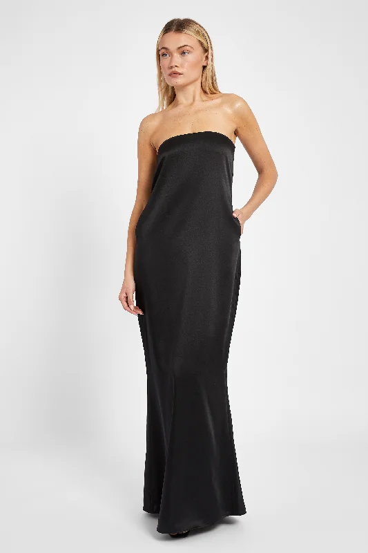 Satin Column Maxi Dress - Black