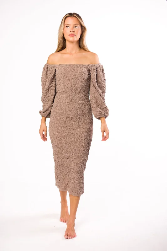 Darcy Square Neck Midi Dress in Stone