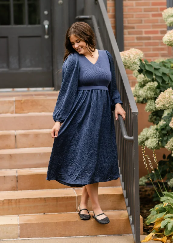 V-neck Sweater Blue Maxi Dress