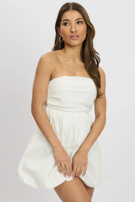 White Bubble Mini Dress Strapless